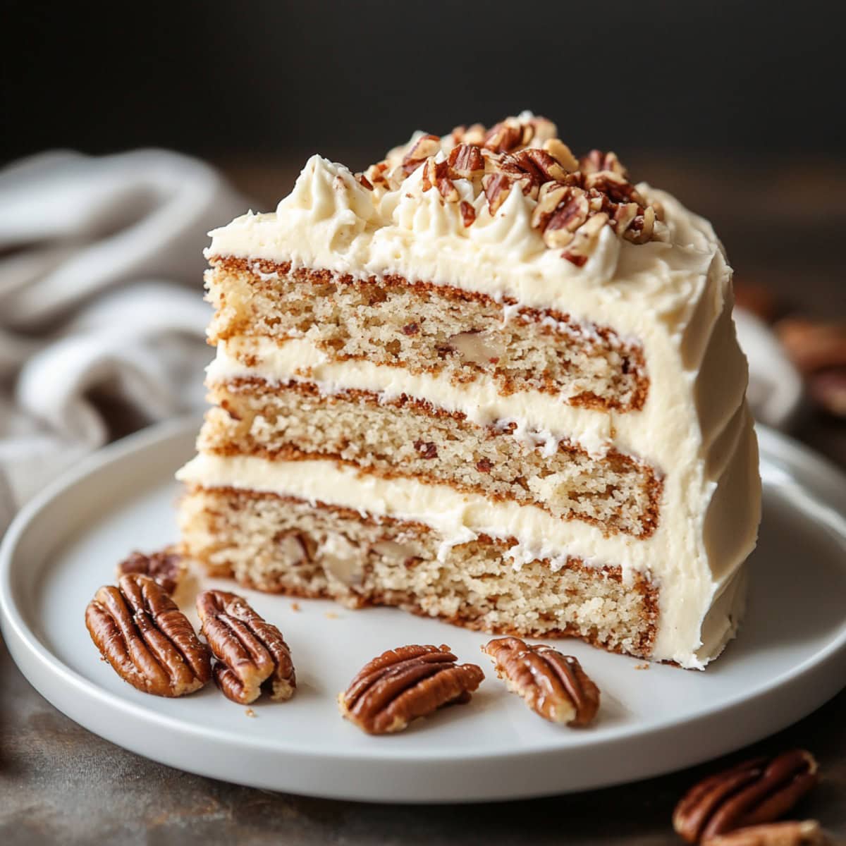 Slice of Butter Pecan Cake on a plate