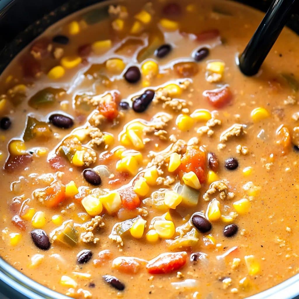 Nacho soup cooked inside a slow cooker pot.