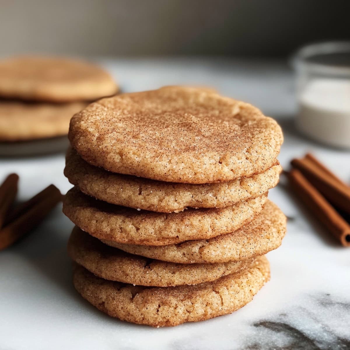 Stack of Brown Butter Snickerdoodle Cookies, side view