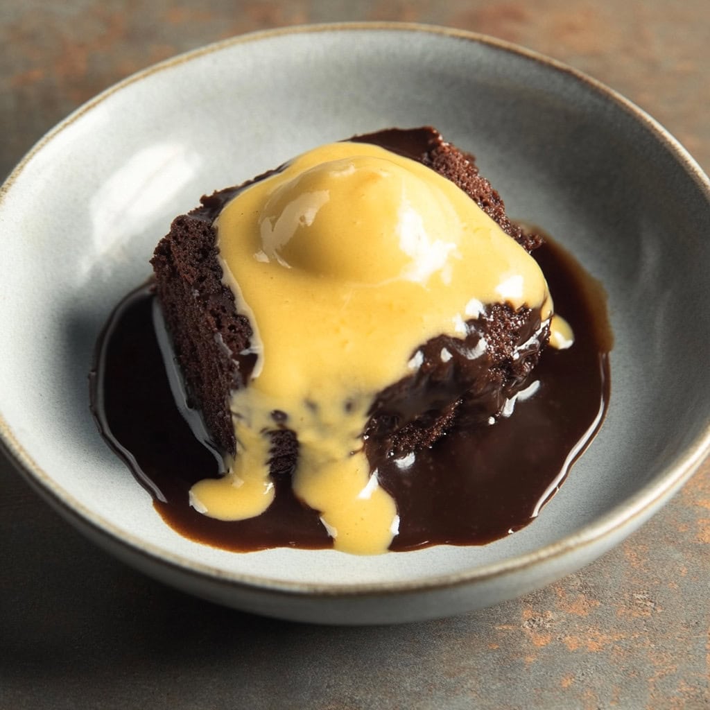 Sticky Toffee Pudding in a bowl with custard