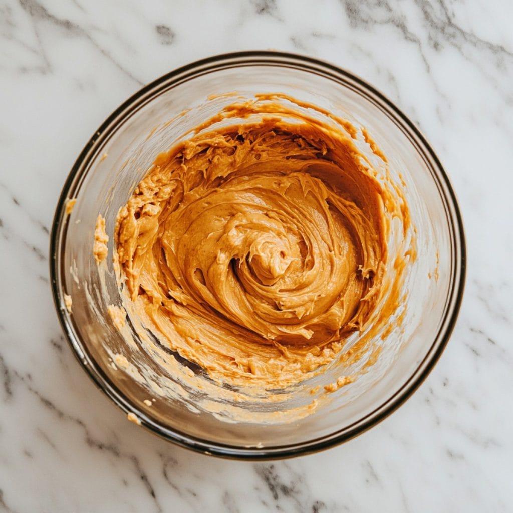 Sweet Potato Cake Batter in a Glass Mixing Bowl, top view