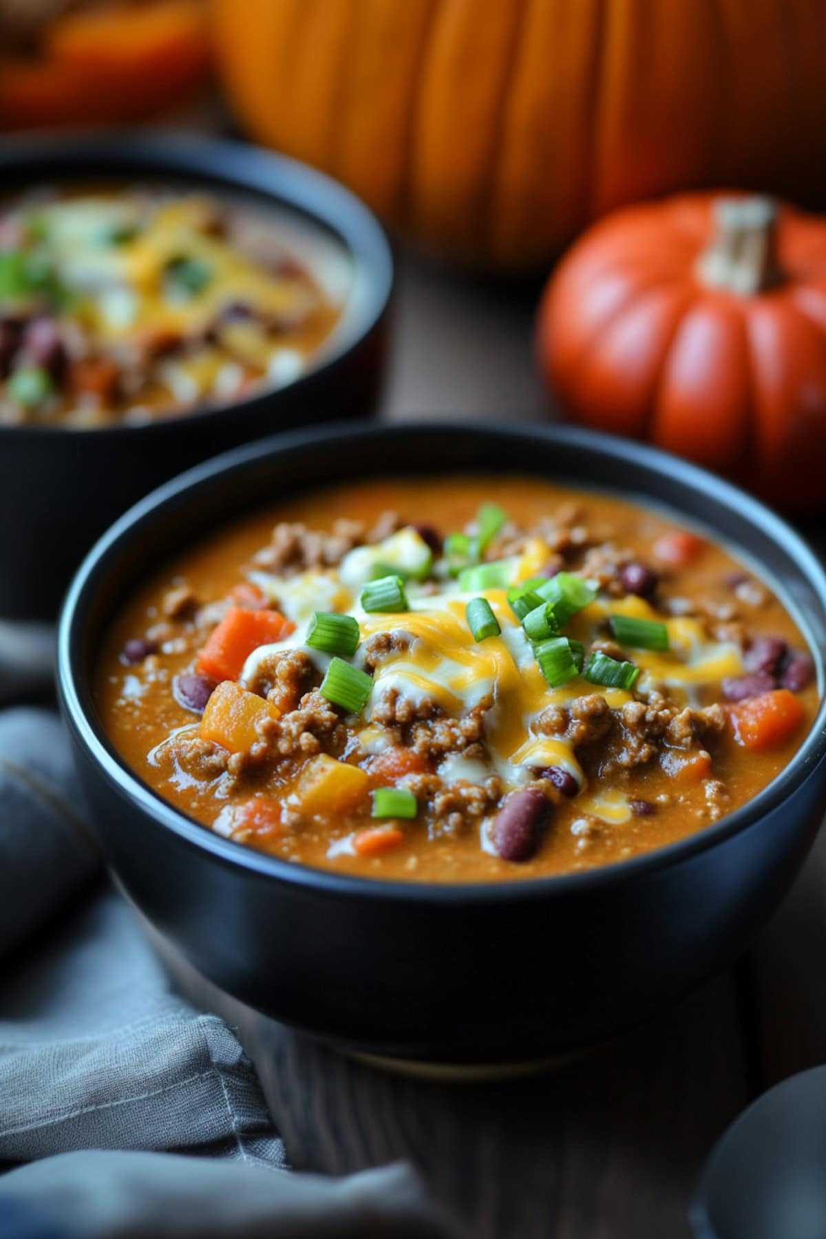 Two bowls of pumpkin chili