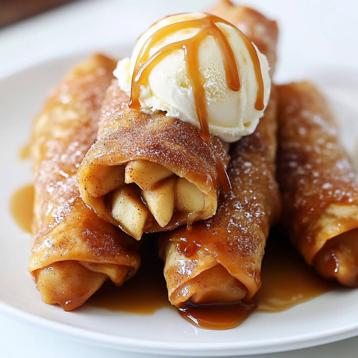 Apple Pie Egg Rolls with ice cream