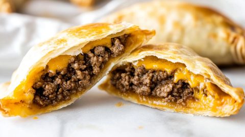 Homemade ground beef empanadas with melted cheese.