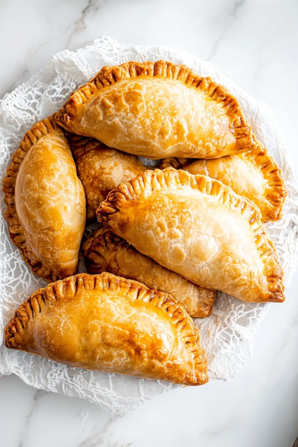 An overhead view of classic homemade beef empanadas.