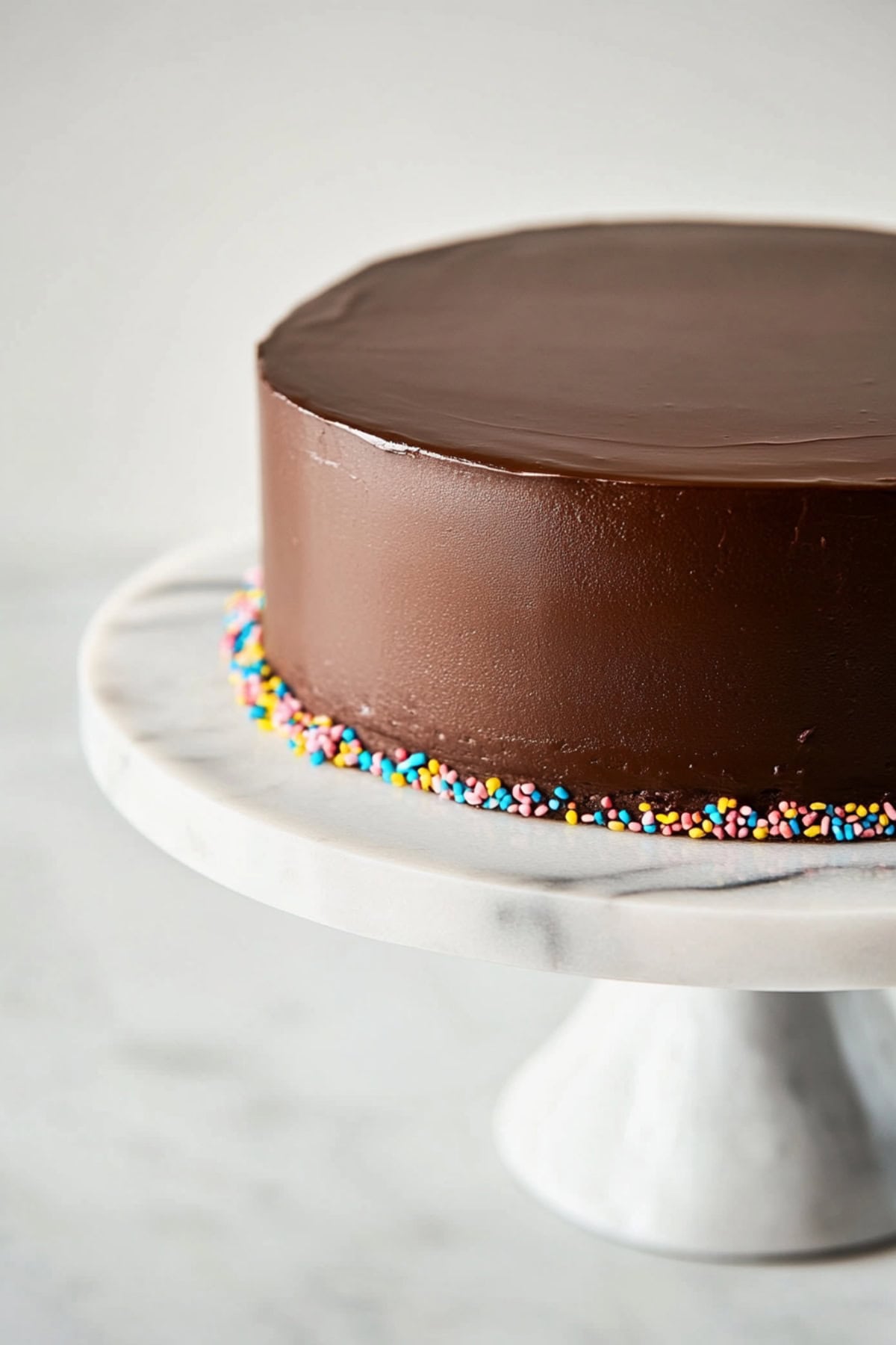 Whole Black Magic Cake on a cake stand