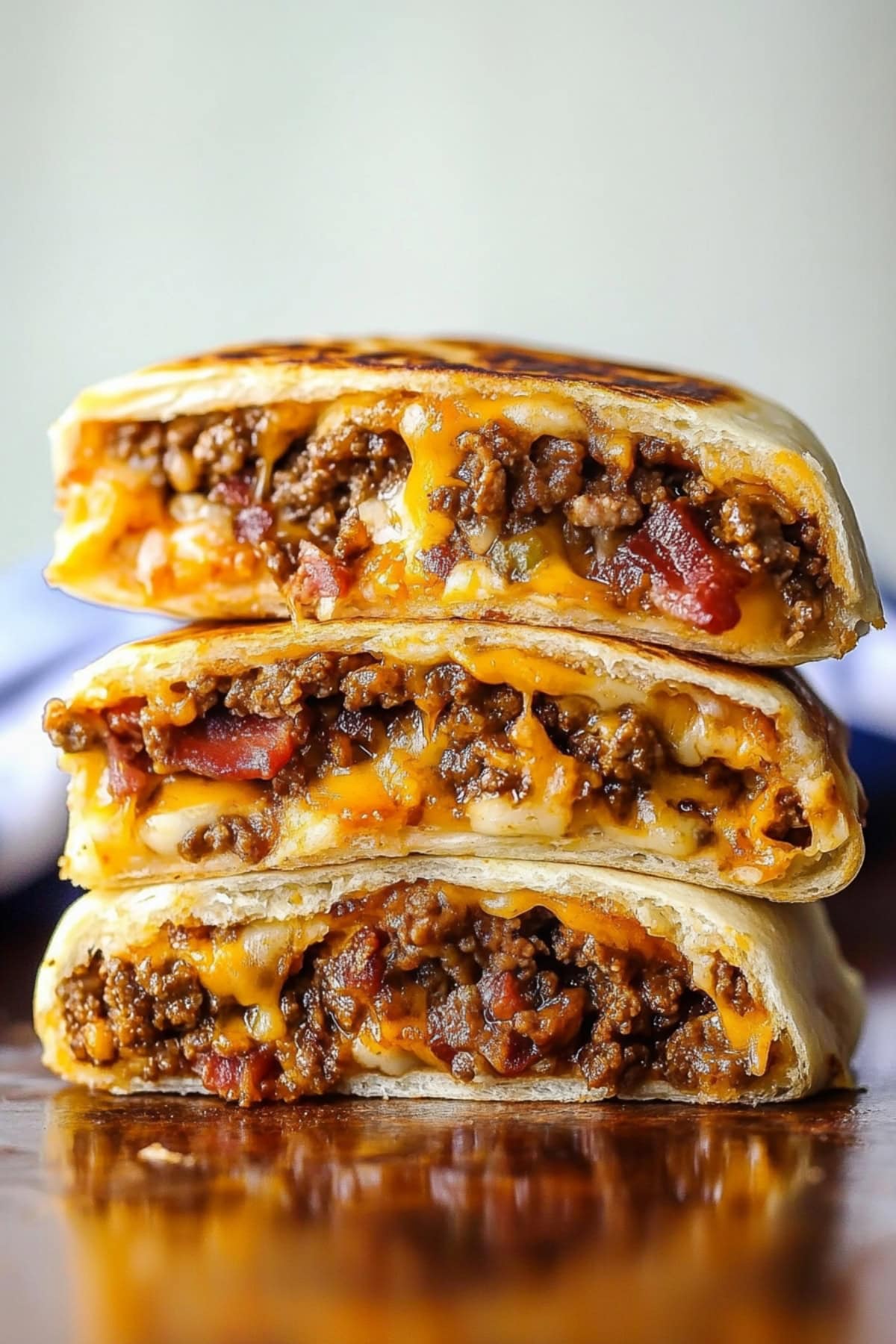 Homemade garbage bread with ground beef, bacon and cheese.