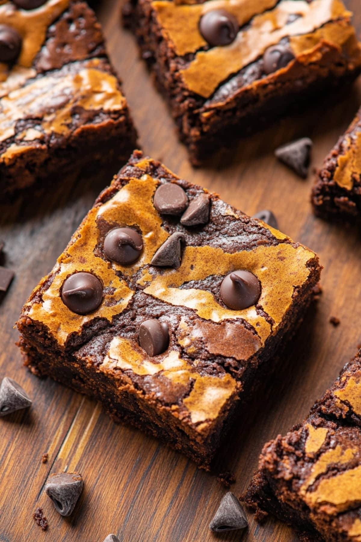 Pumpkin Brownies on a chopping board, top view