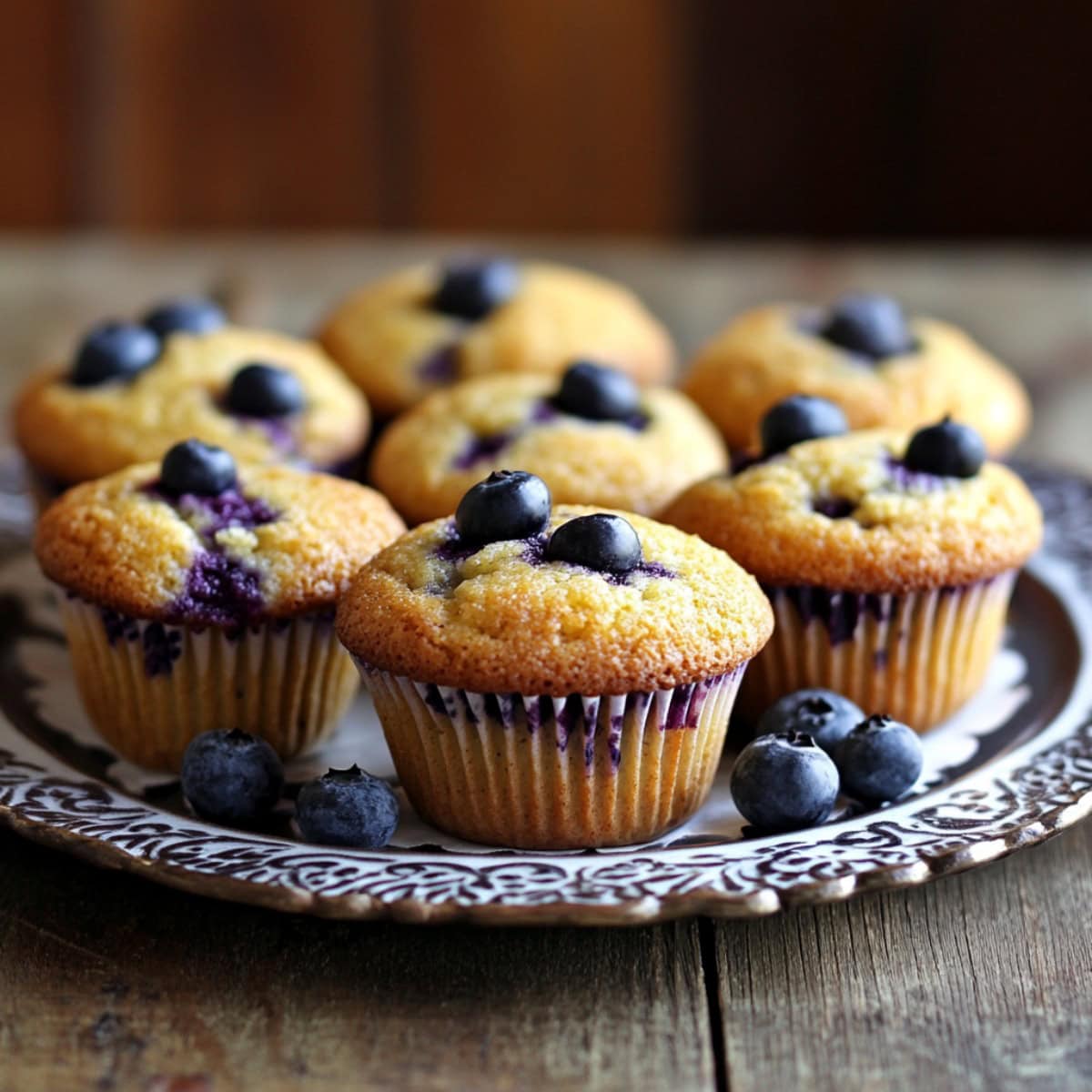 Blueberry Cornbread Muffins on a Plate