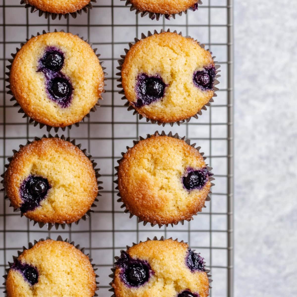 Blueberry Cornbread Muffins on a Wire Rack