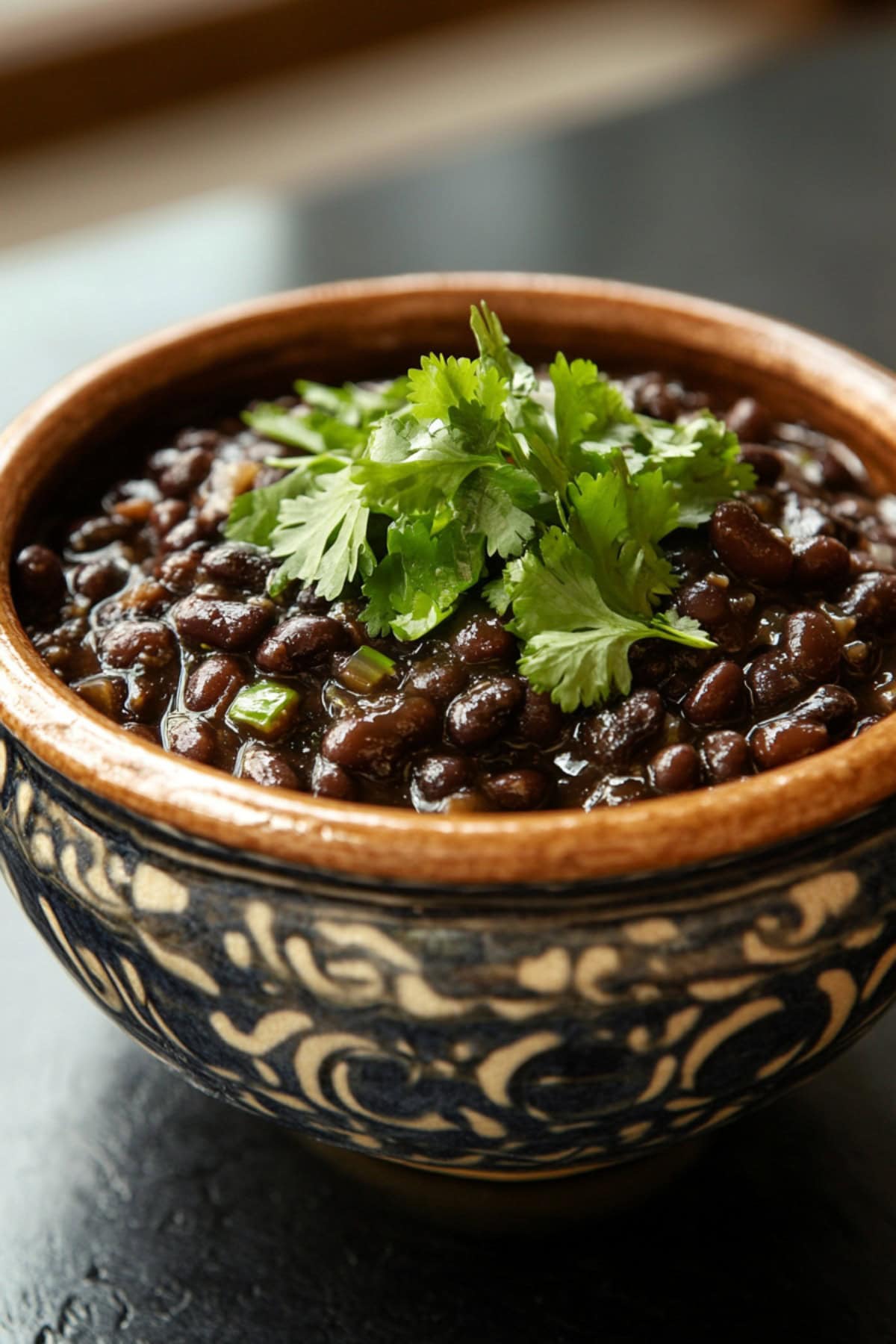 Cuban Black Beans in a Bowl with Fresh Cilantro