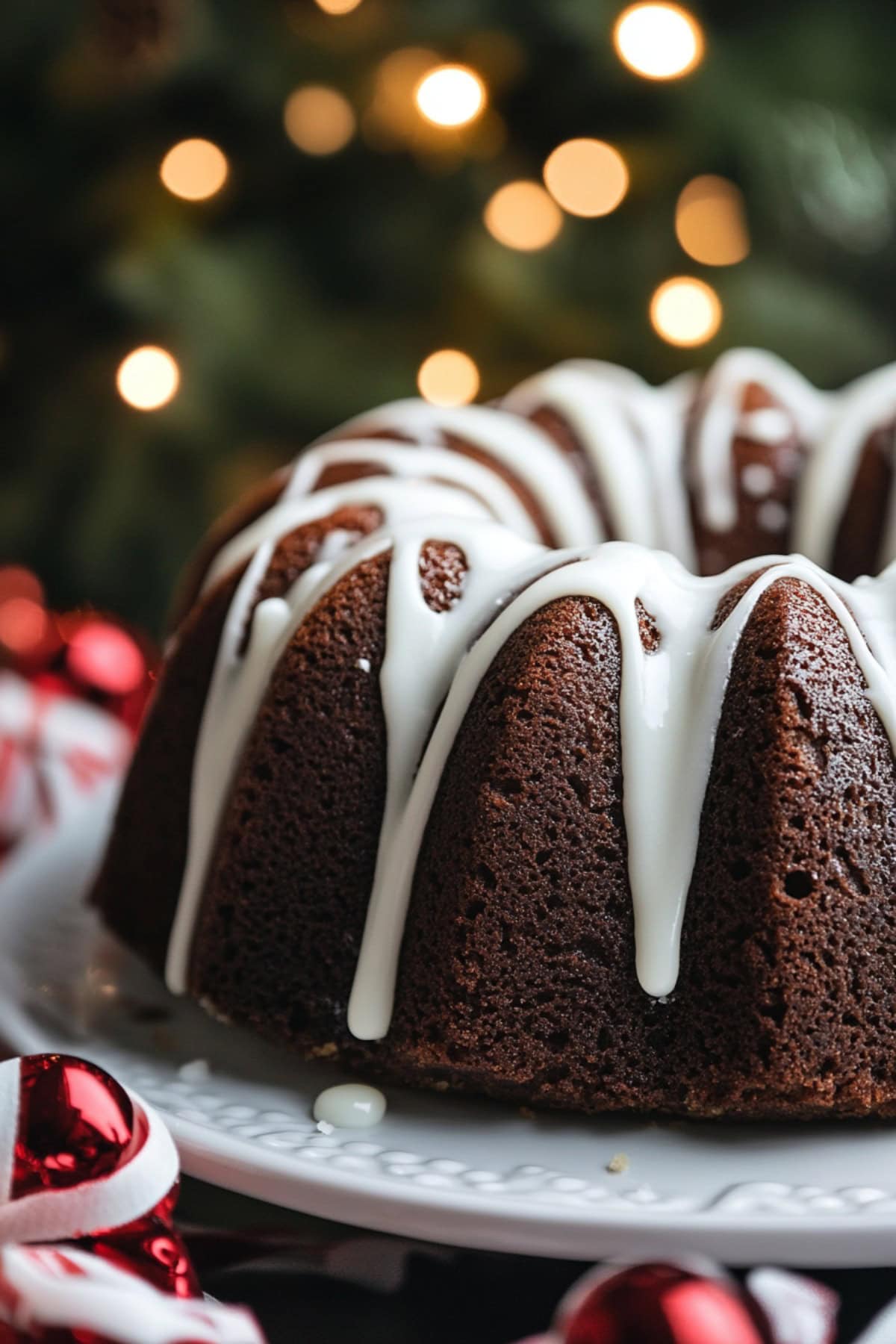 Gingerbread bundt cake on a cake stand