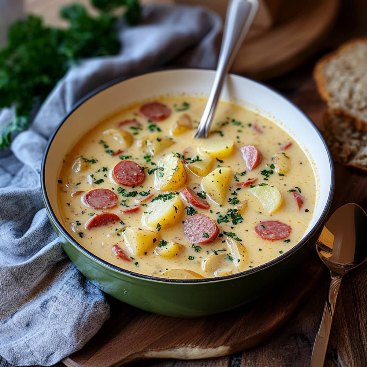 Kielbasa Potato Soup in a Bowl