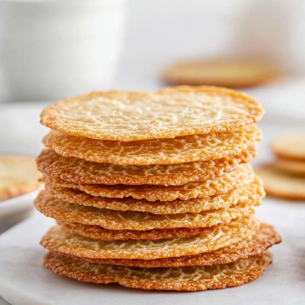 Bunch of thin and crispy lace cookies.