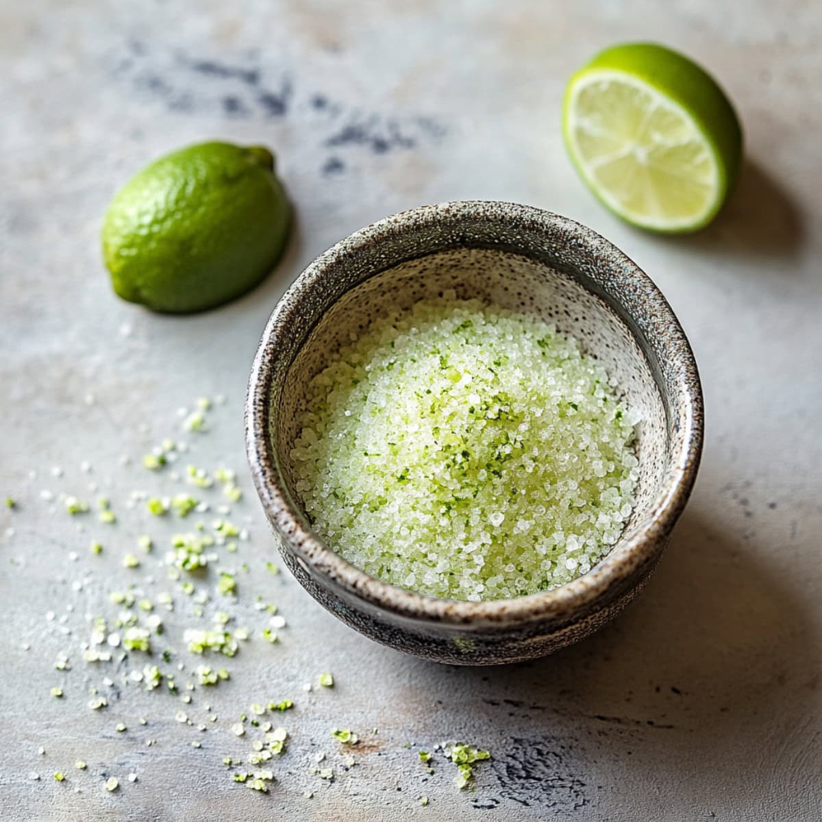 Lime Salt in a bowl, top view