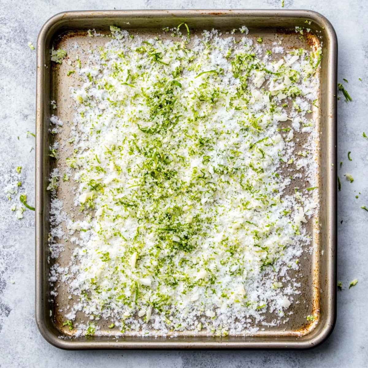 Lime Zest and Sea Salt on a baking tray