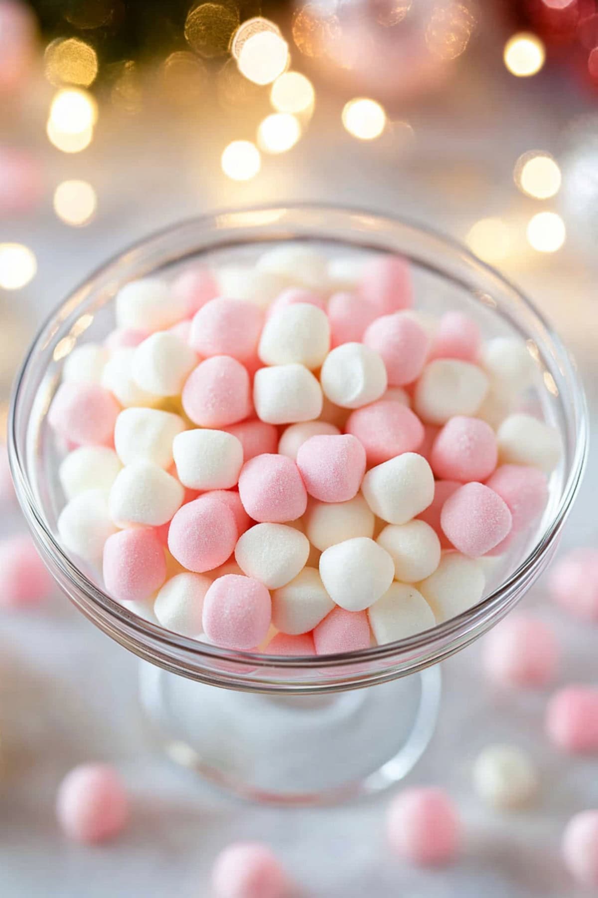 Pink and White Butter Mints in a Cocktail Glass