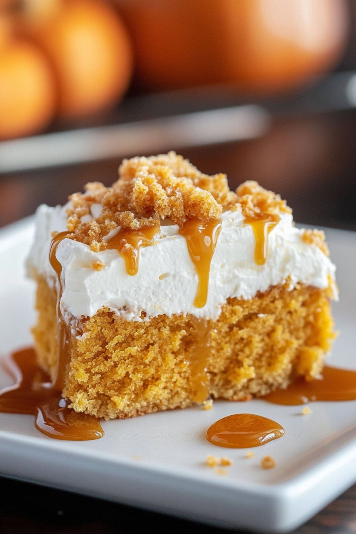 Pumpkin Spice Poke Cake on A Plate