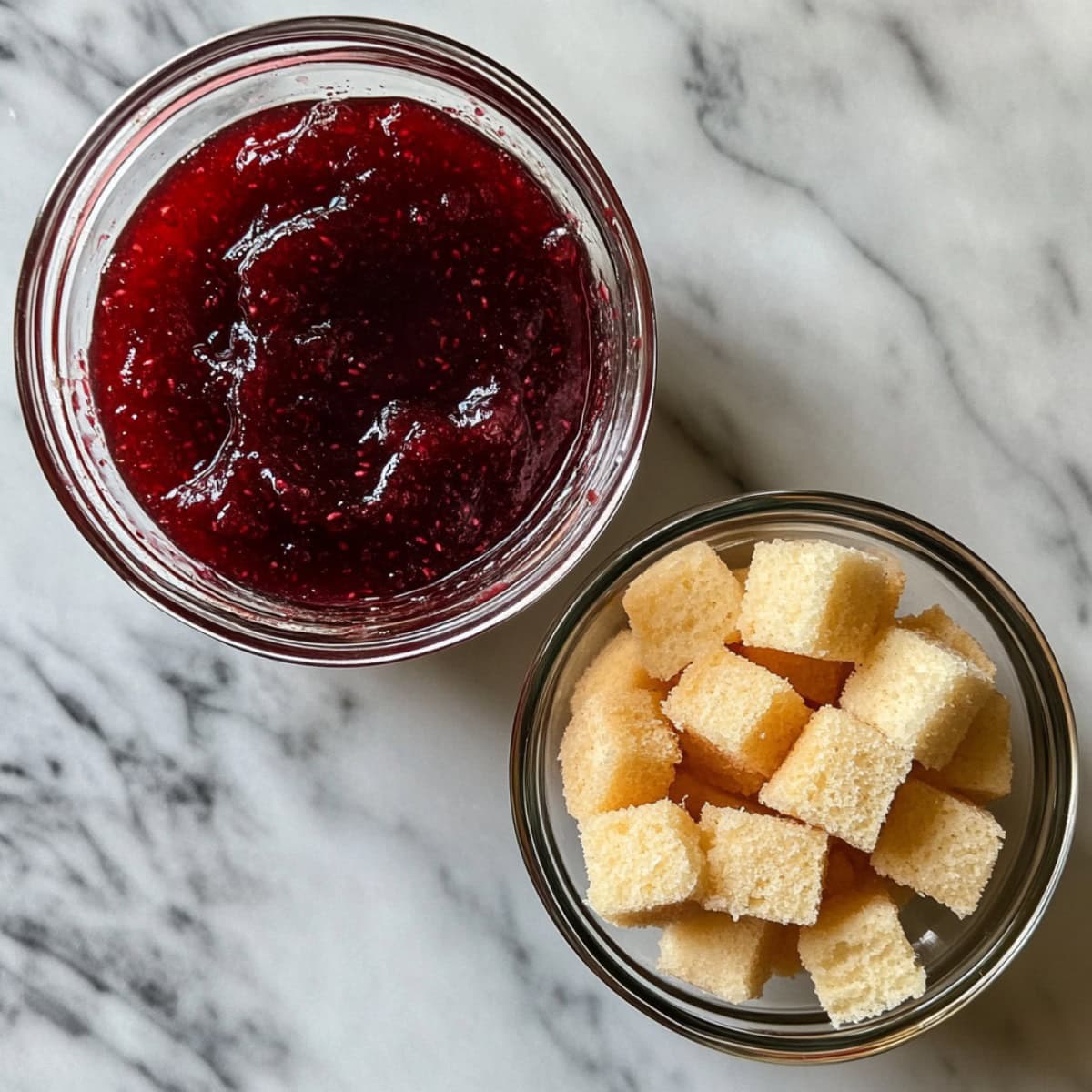 Raspberry Jam and Cubed Vanilla Cake