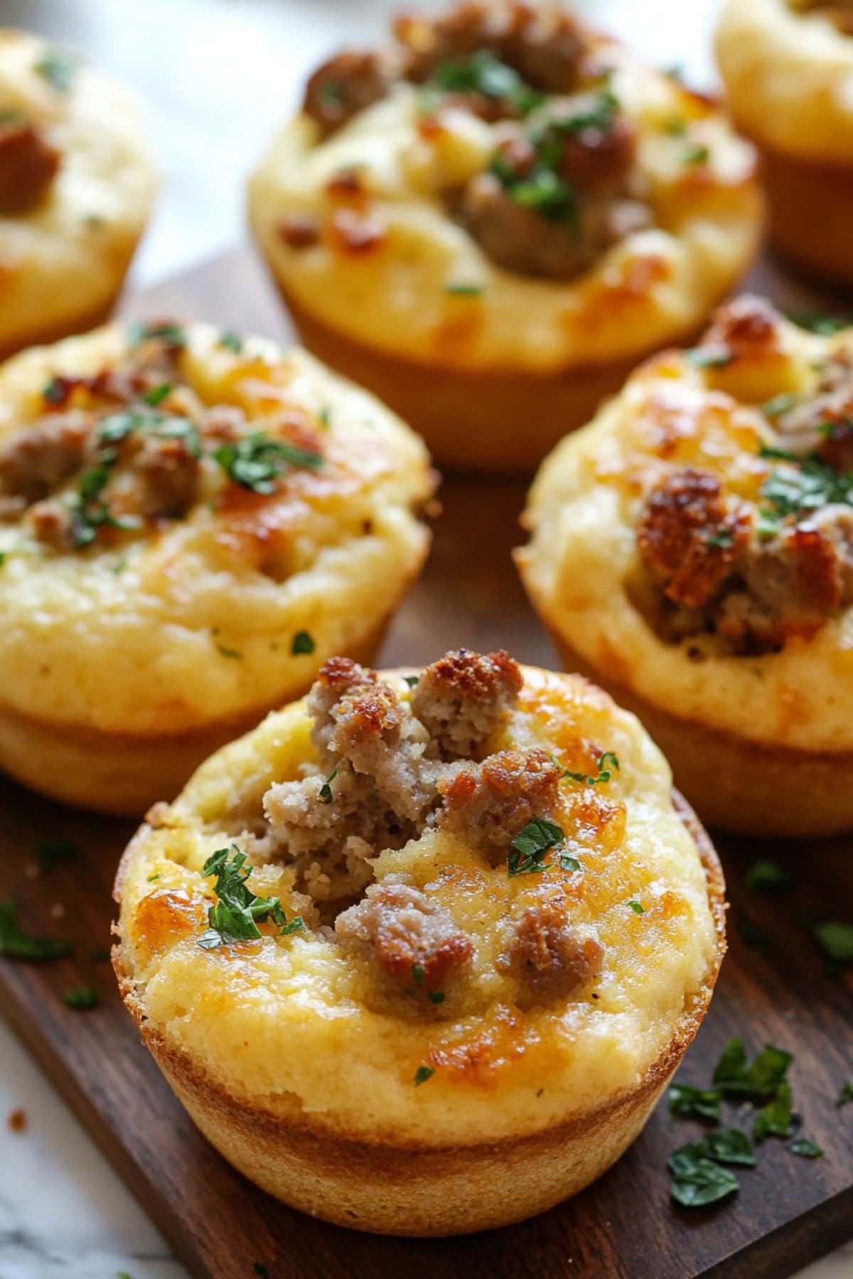 Sausage pancake muffins on a chopping board