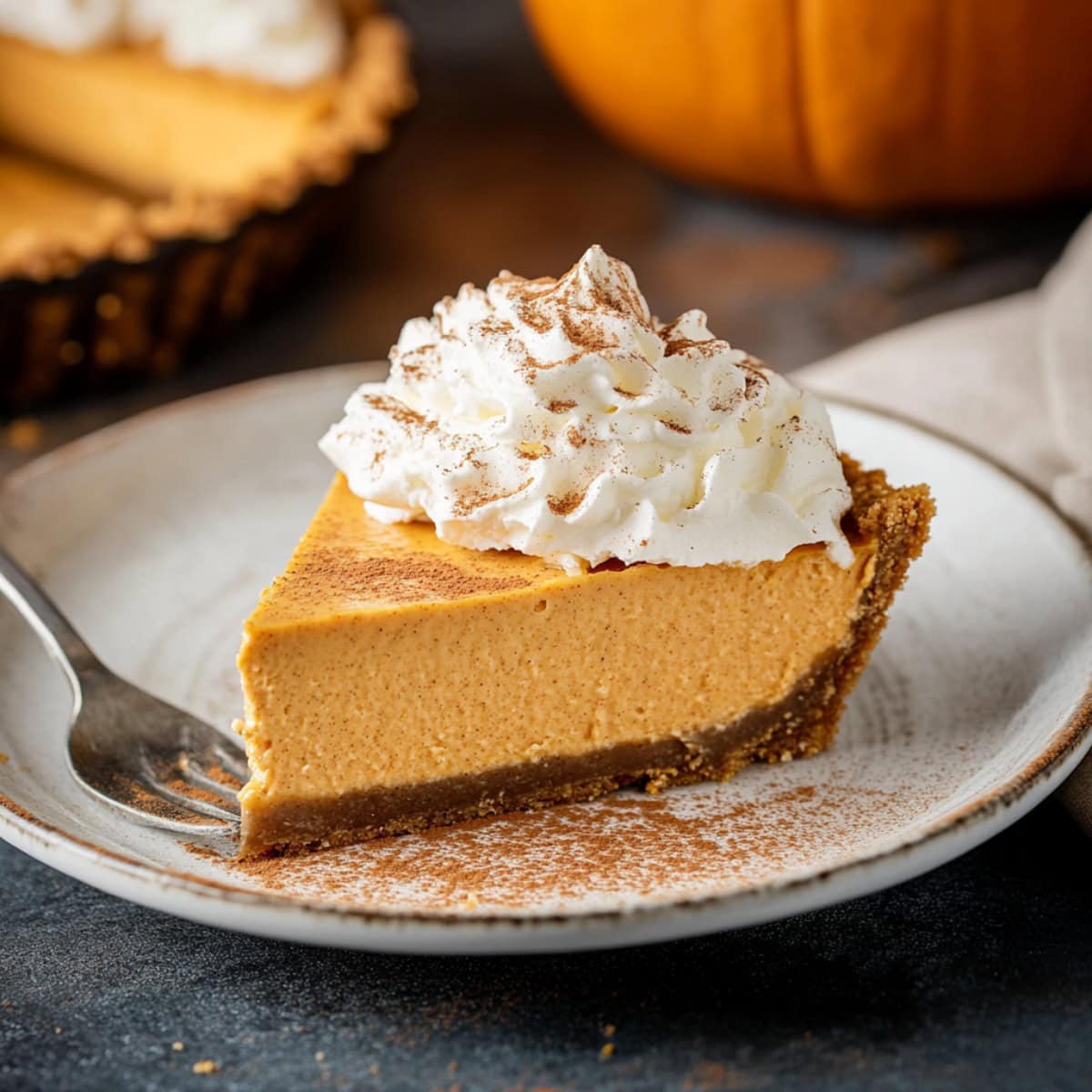 Slice of No Bake Marshmallow Pumpkin Pie