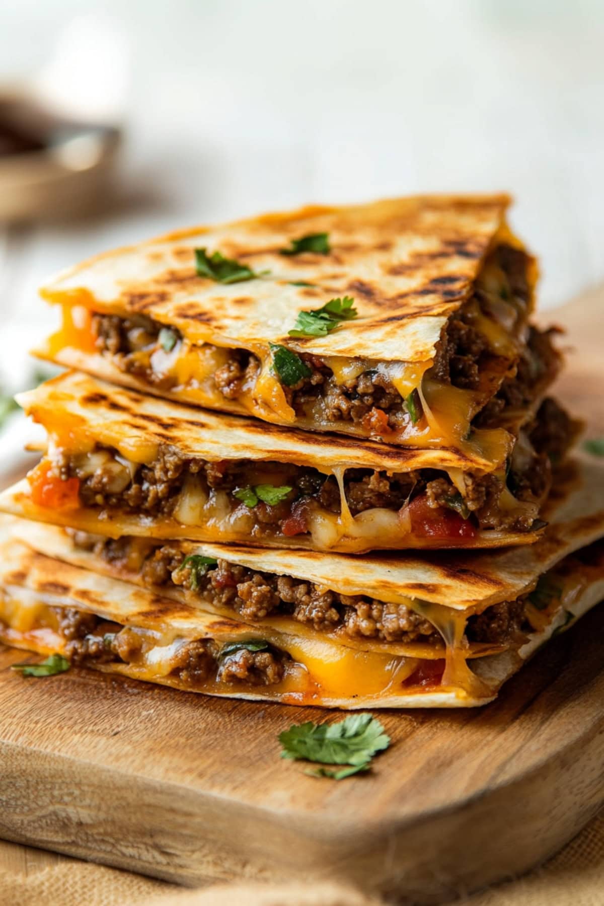 Stack of Ground Beef Quesadillas