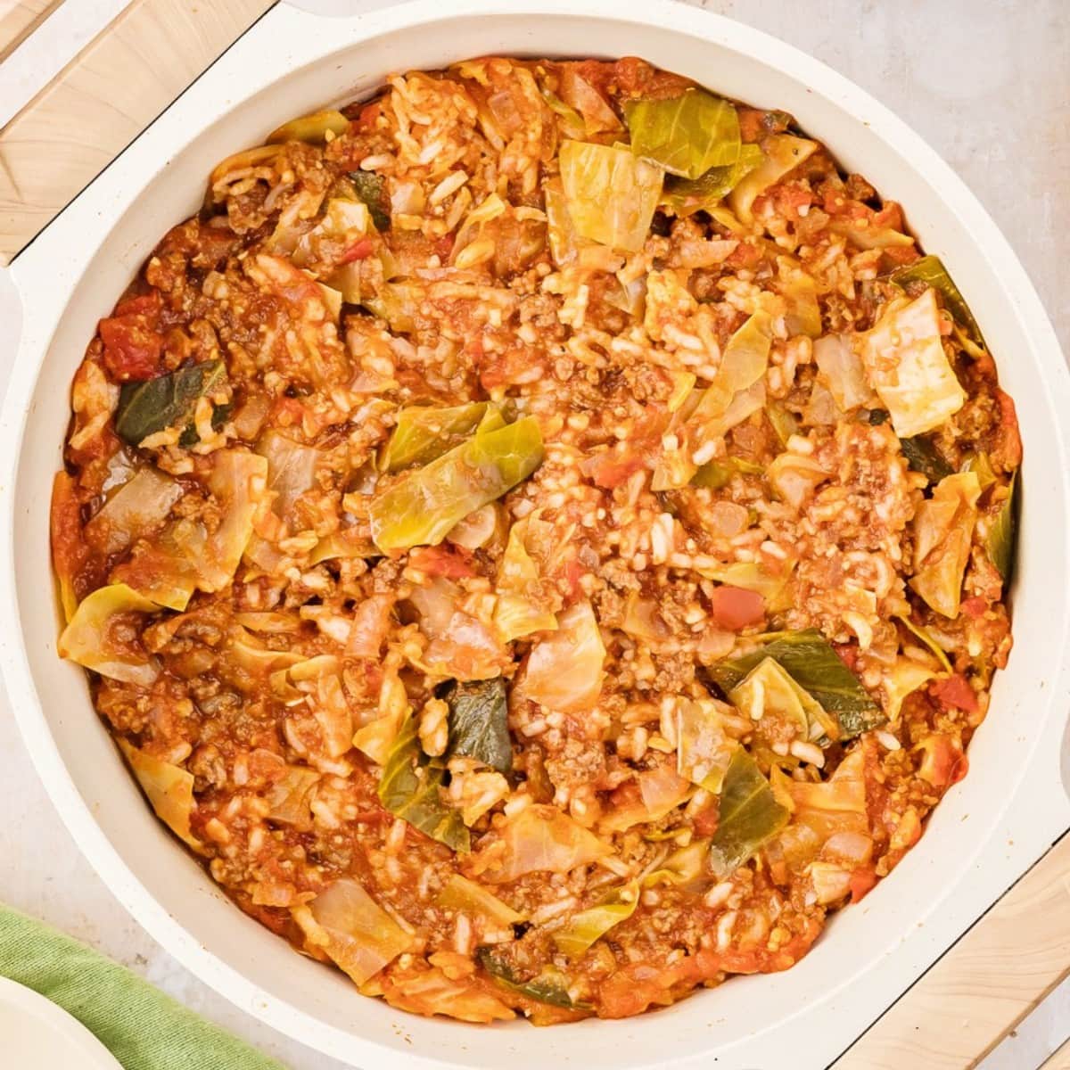 Unstuffed Cabbage Rolls in a pot, top view