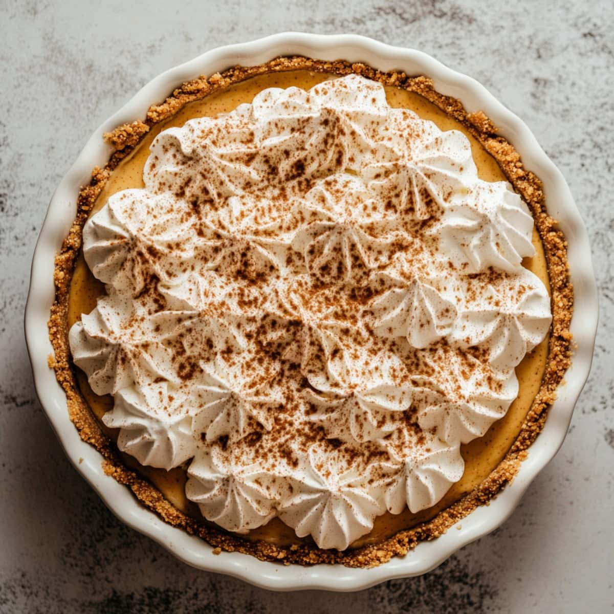 Whole No Bake Marshmallow Pumpkin Pie, top view