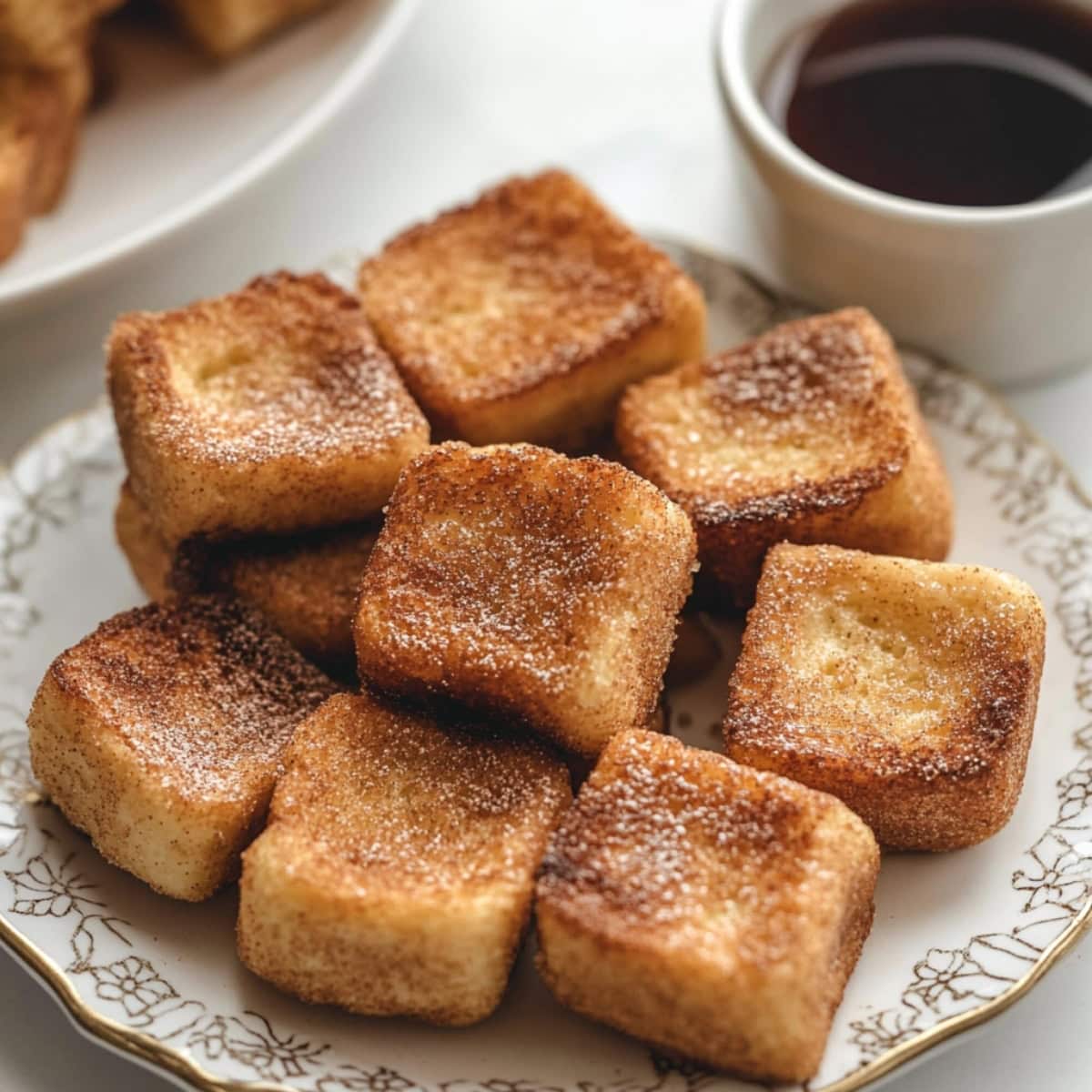 Cinnamon French toast bites on a plate