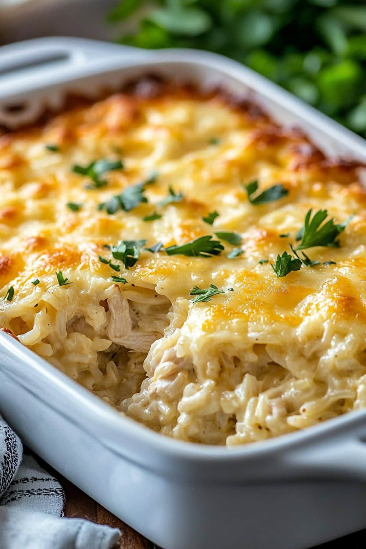 Angel Chicken and Rice Casserole Topped with Fresh Herbs