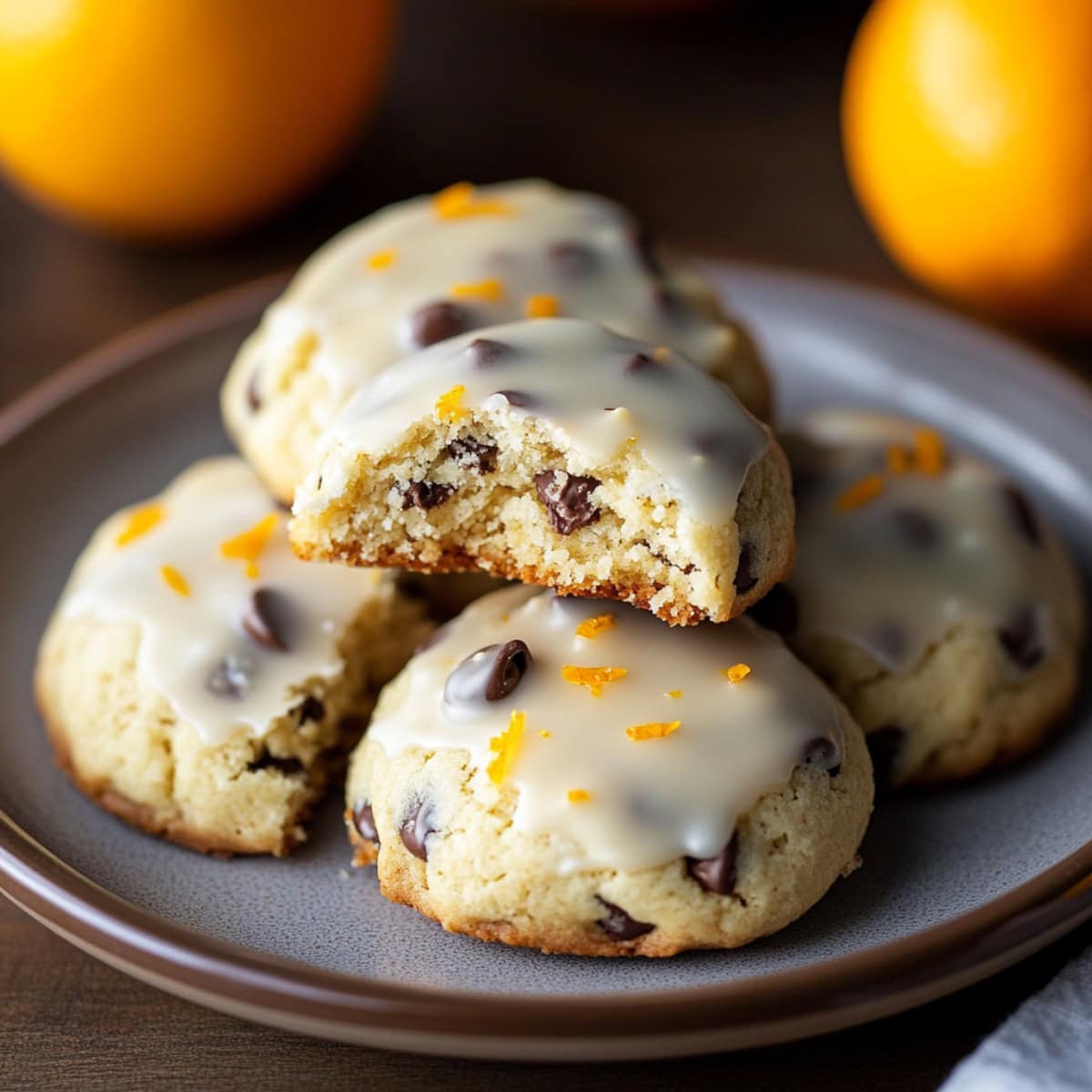 Chocolate Chip Ricotta Cookies with Orange Zest on a Plate