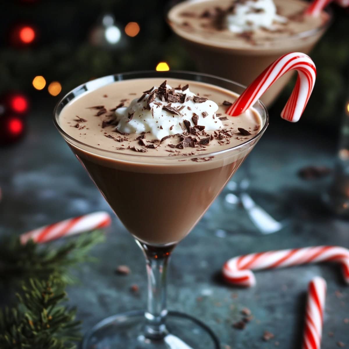 Rich and creamy chocolate peppermint mocktail with whipped cream and chocolate shavings