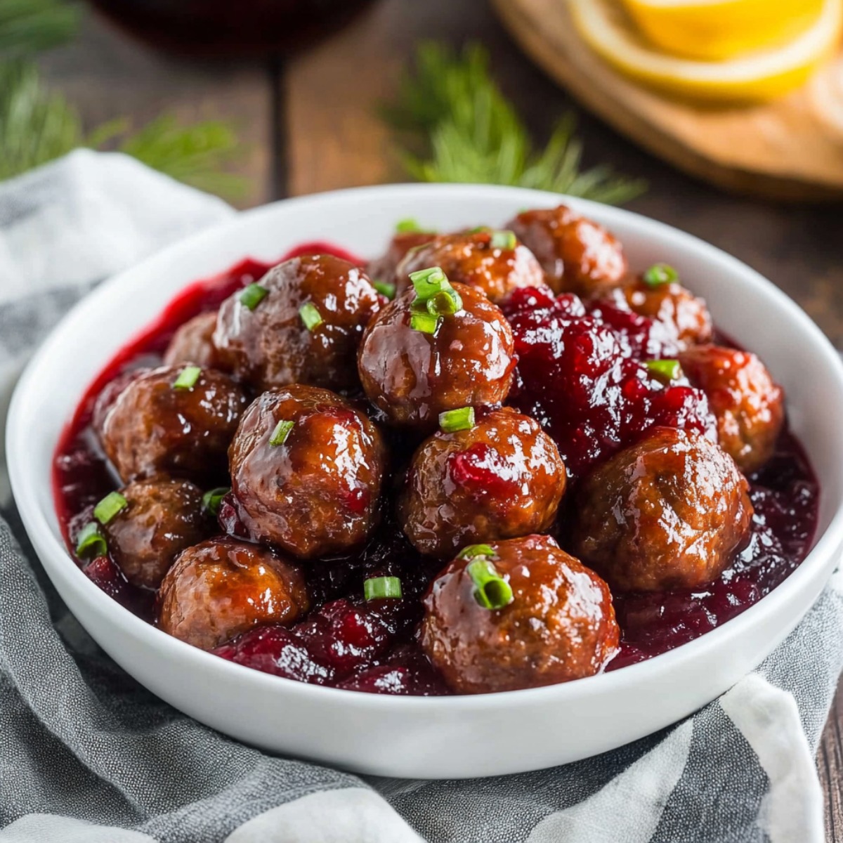 Cranberry Meatballs In a White Bowl