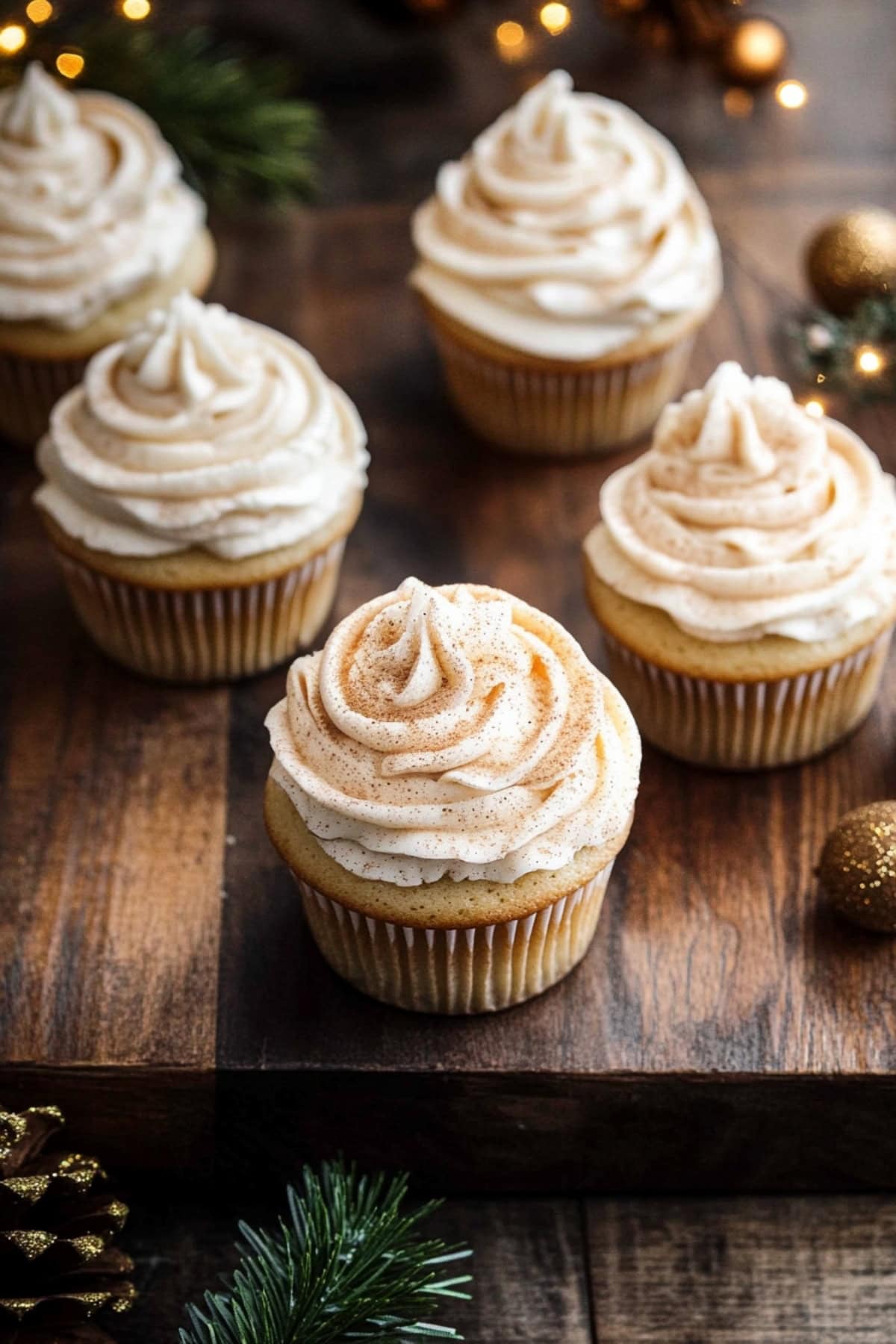 Eggnog Infused Cupcakes on a Chopping Board, top view