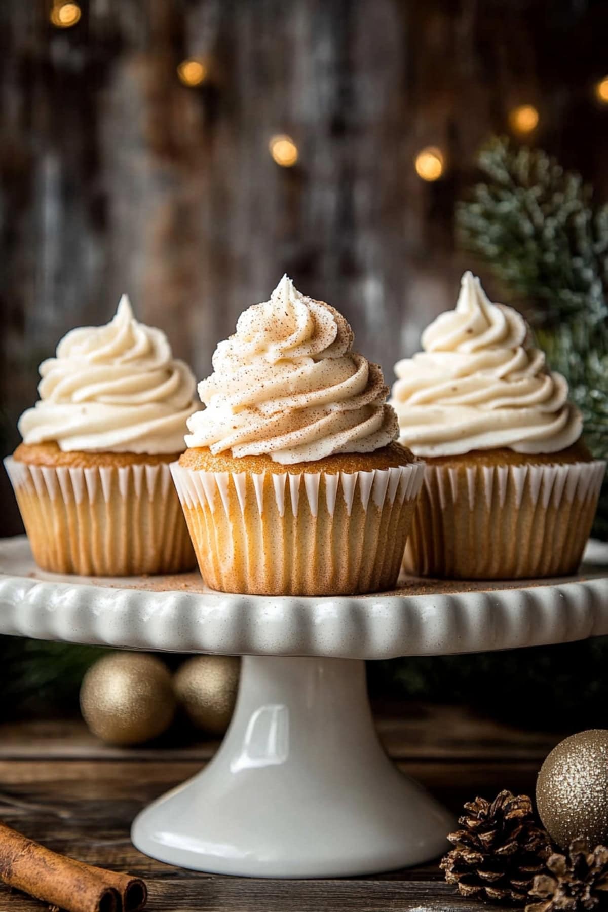 Homemade Eggnog Cupcakes on a Cake Stand