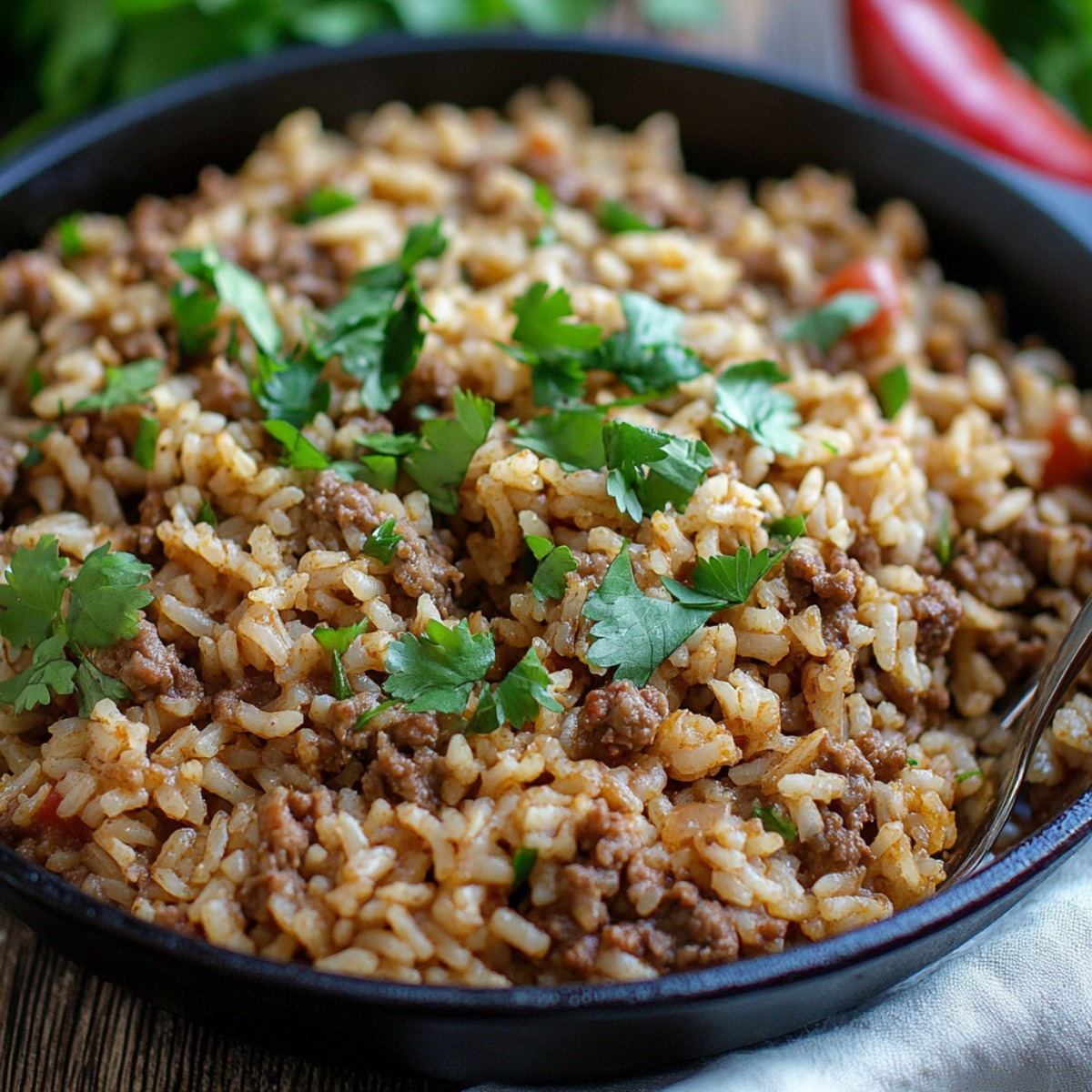 Louisiana Dirty Rice In a Skillet