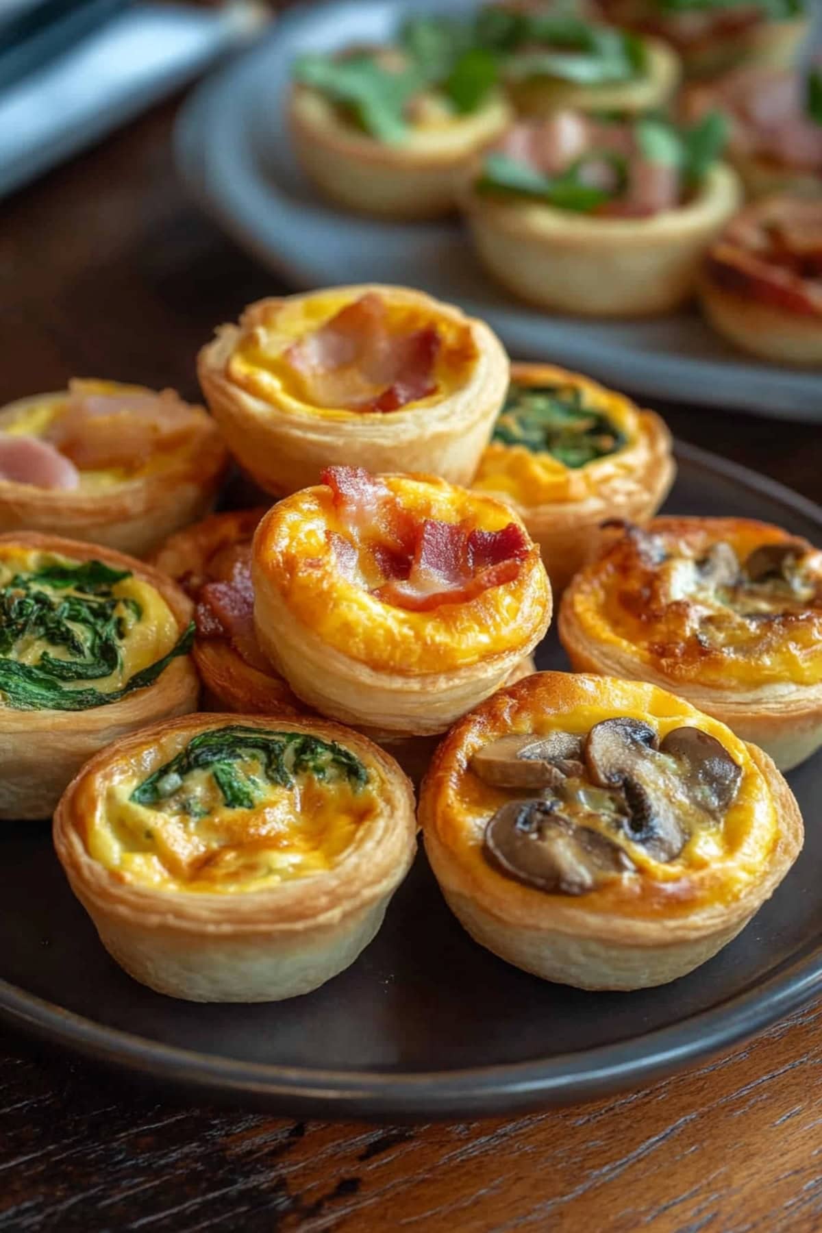 Mushroom, Ham, And Spinach Quiches on a Plate