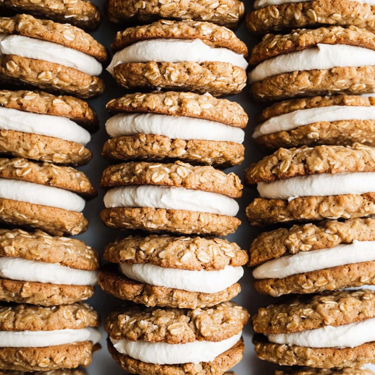 Oatmeal Cream Pies Stacked on a Table, top view