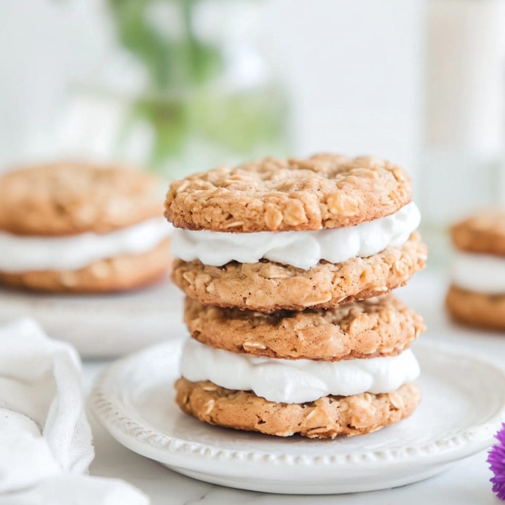 Oatmeal Cream Pies Stacked on a Plate