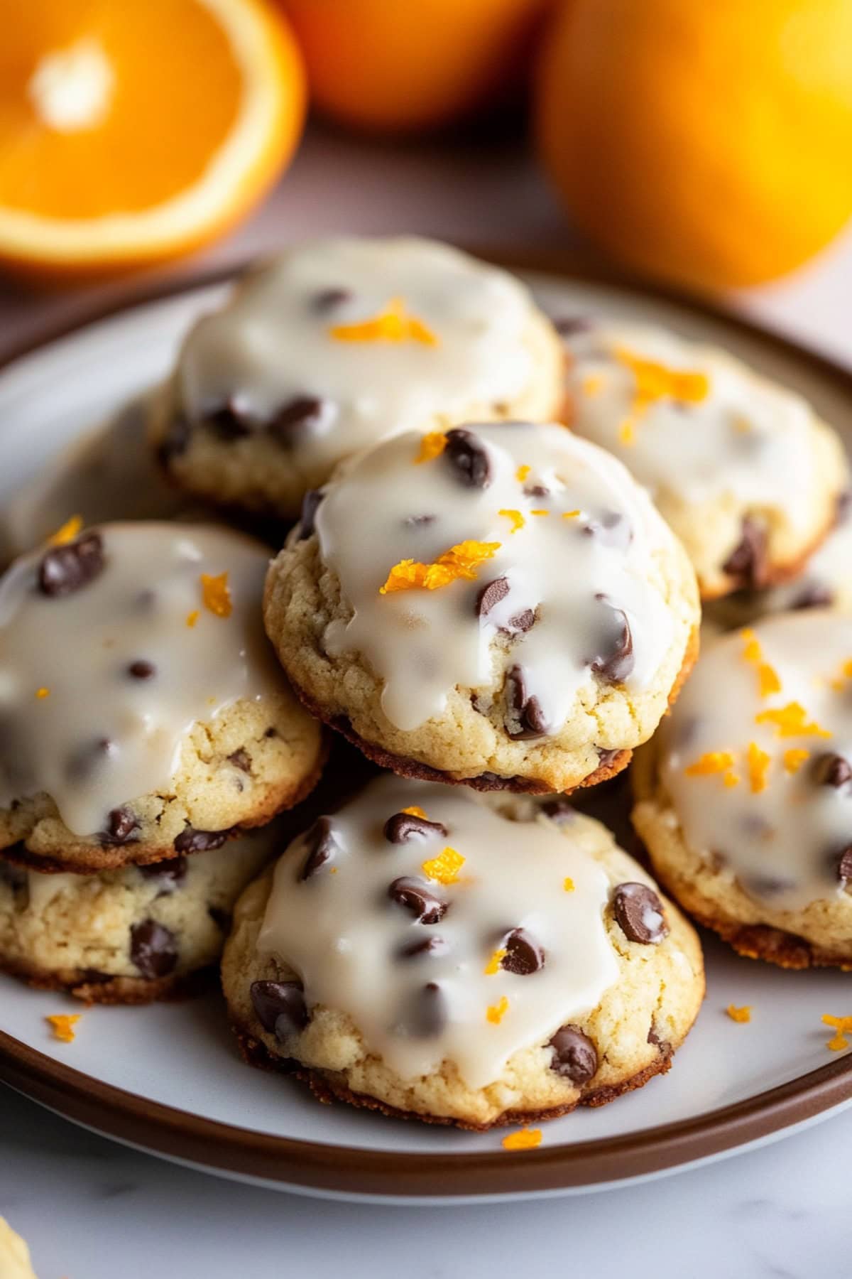 Orange Chocolate Chip Ricotta Cookies on a Plate