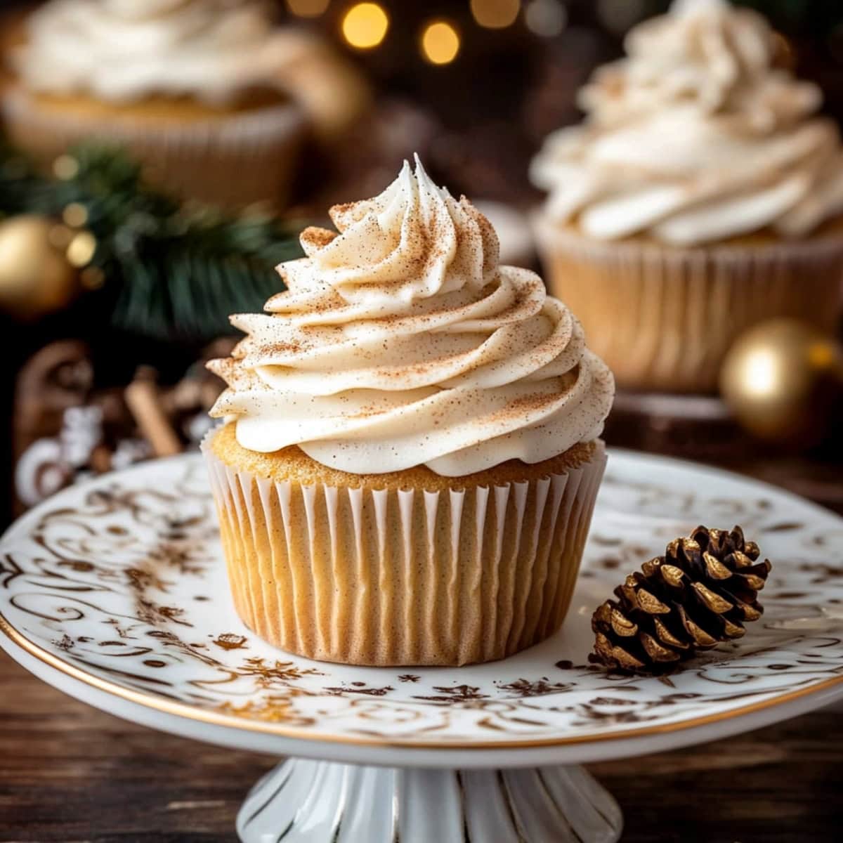 Single Eggnog Cupcake on a Mini Cake Stand