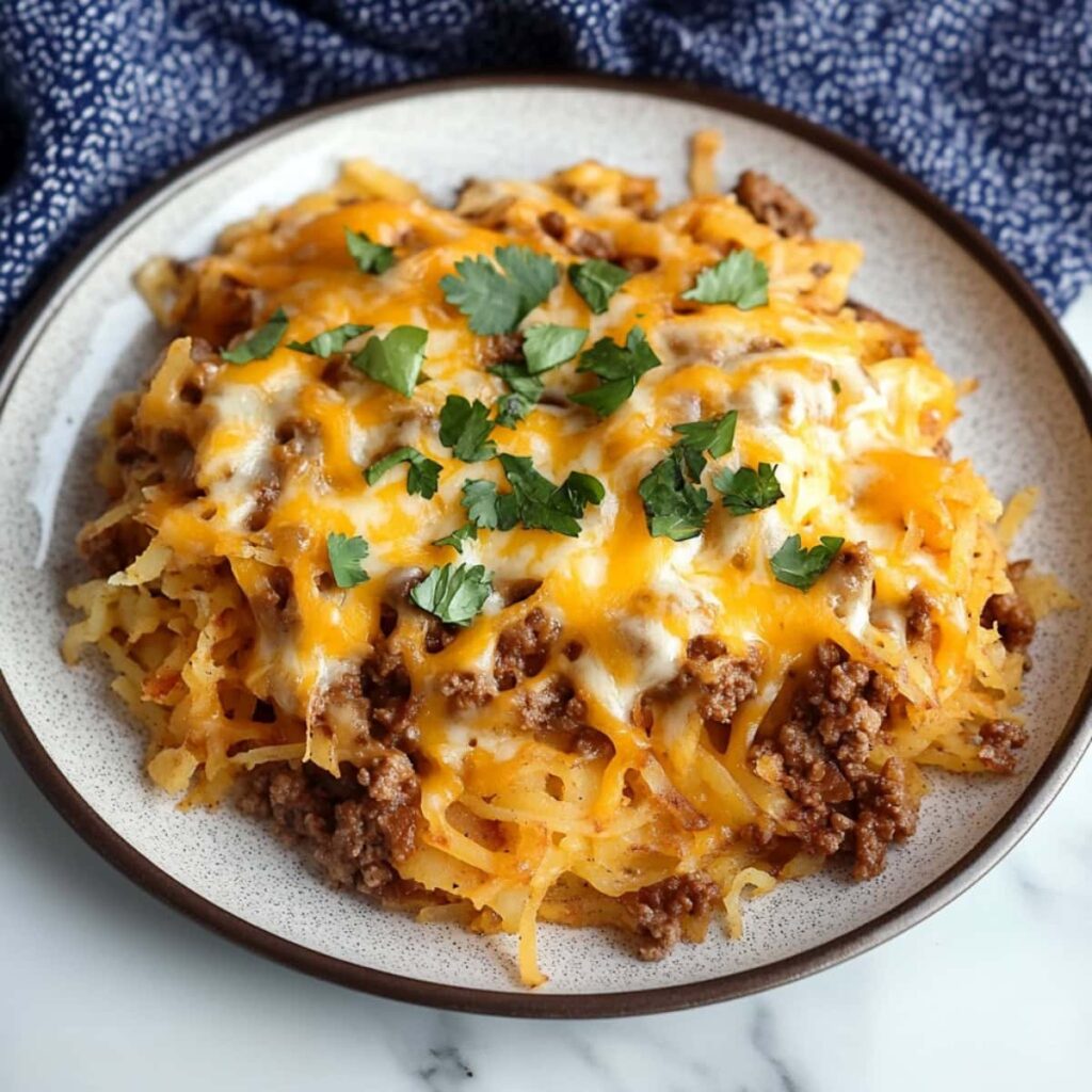 A serving of Taco hashbrown casserole 