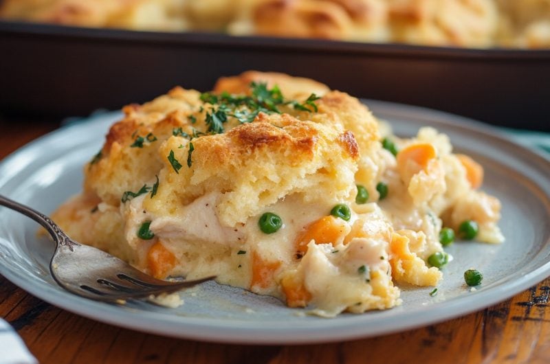 Creamy and cheesy cheddar bay biscuit served in a white plate.