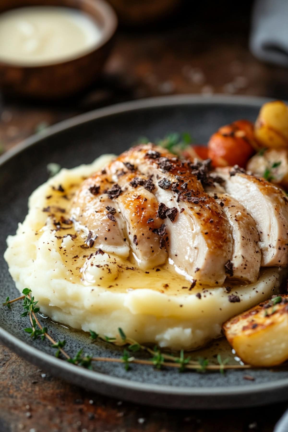 Truffle Mashed Potatoes Served with Roasted Chicken