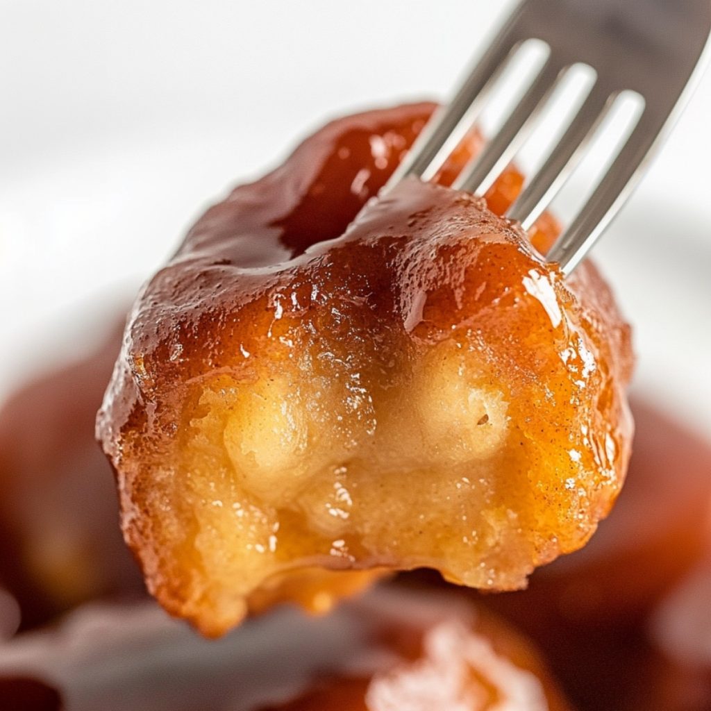 Fork with a piece of tender monkey biscuit, close up