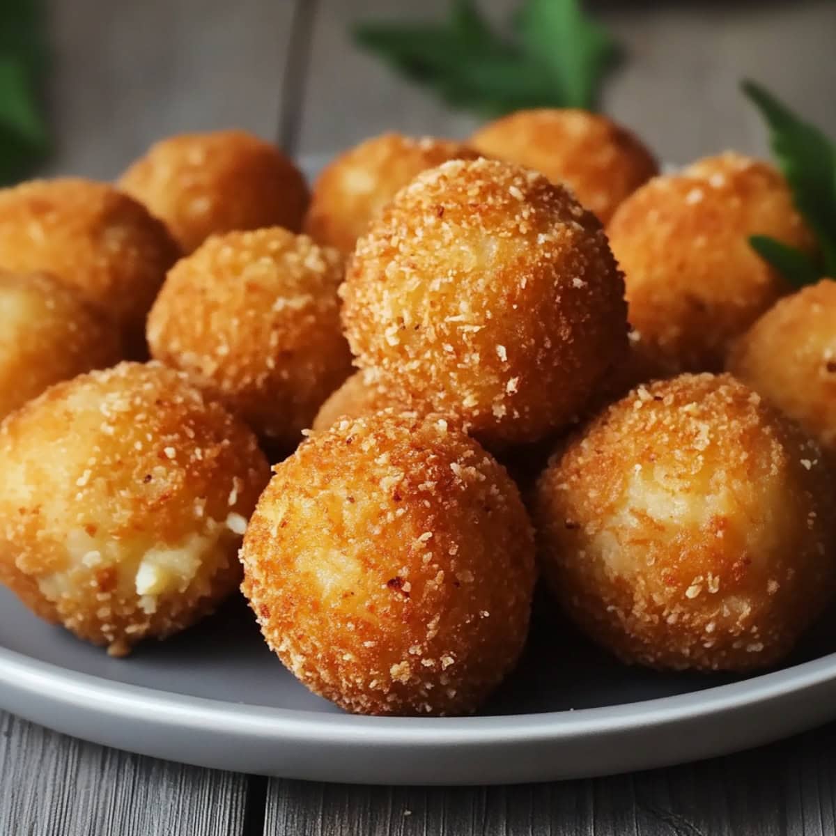 Crispy  mashed potato bites in a plate.