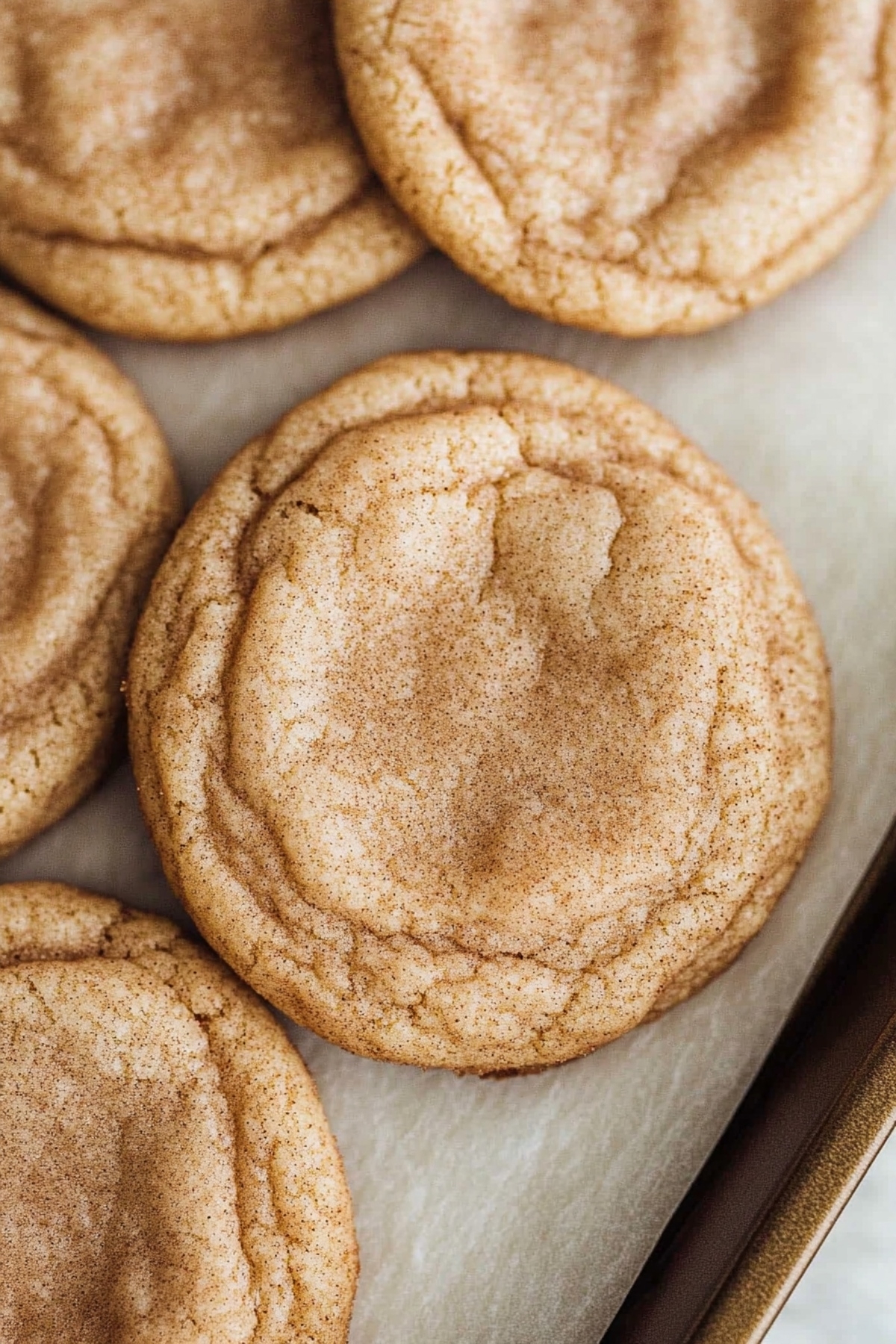 A baking tray filled with soft and chewy maple cinnamon cookies