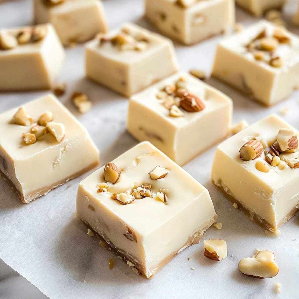 Homemade real maple walnut fudge on parchment paper.