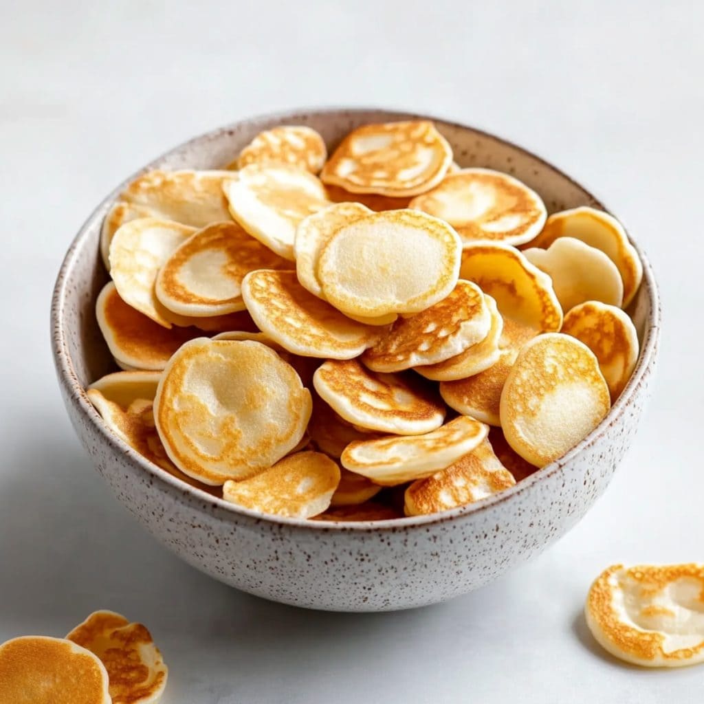 A bowl of mini pancakes, close-up