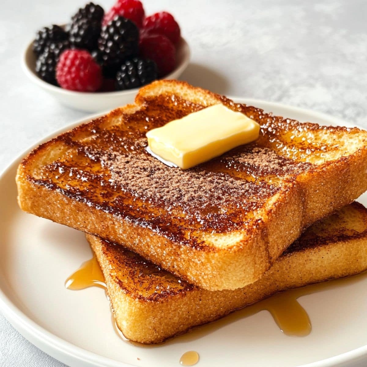 Cinnamon toast bread with butter and maple syrup.